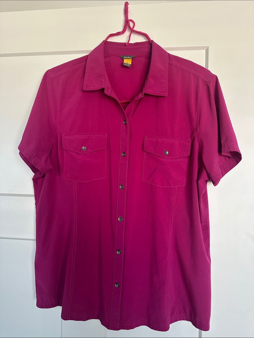 Eddie Bauer Women's Short Sleeve Button-Down Shirt - Magenta